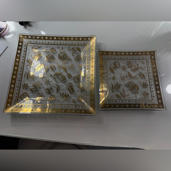 Vintage Georges Briard Gold Floral Glass Tray Set Mid Century